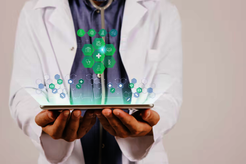 Pharmacy Digitalization Medical banner with doctor holding tablet.png